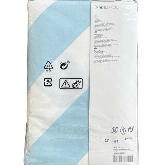 IKEA SLOJSILJA Light Blue & White Stripe Twin Duvet Cover & Pillowcase - Picture 2 of 3